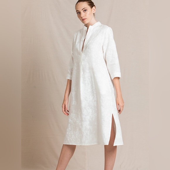 Amina Rubinacci White Linen Midi Dress Giotto - Picture 3 of 12